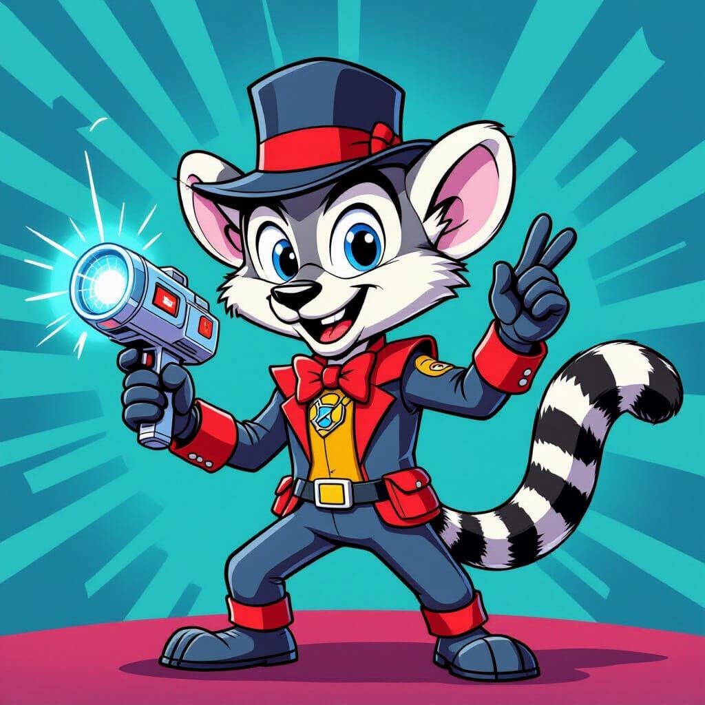 Inspector Gadget Lemur with X-Ray Device in Comic Book Style
