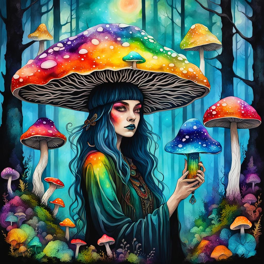 Rainbow Mushroom Forest Enchantress in Alcohol Ink