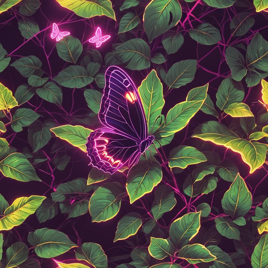 Glowing Butterfly in Synthwave Neon Retro Style