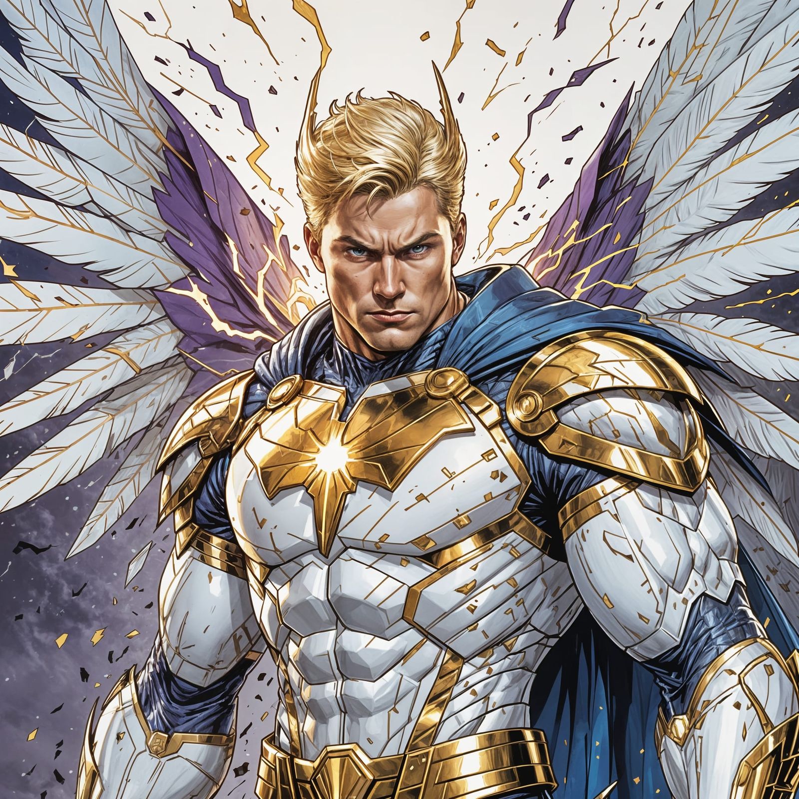 Epic Heroic Figure in Dynamic Comic Book Style