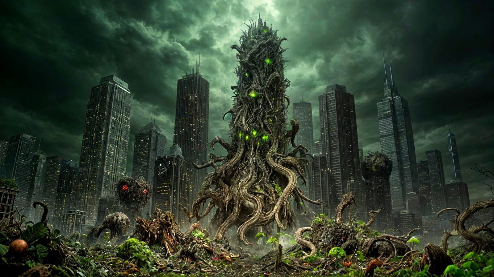 Grotesque Fungal City Skyline Rises from Organic Waste