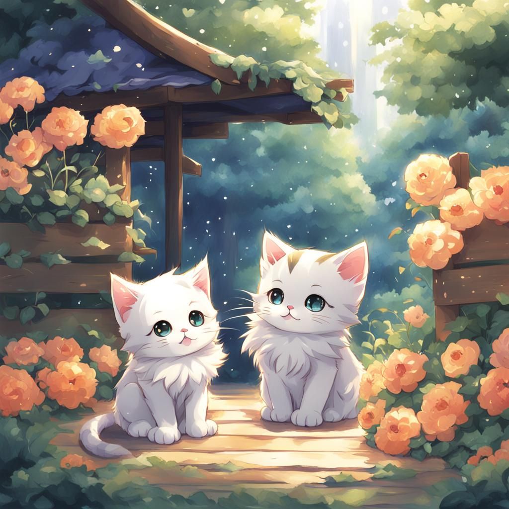 Cute Kitten in Anime Style