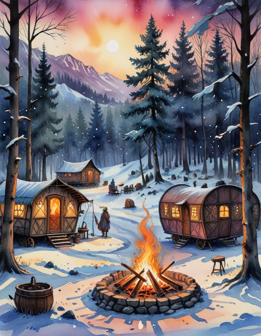 Whimsical Winter Gypsy Camp in Medieval Style