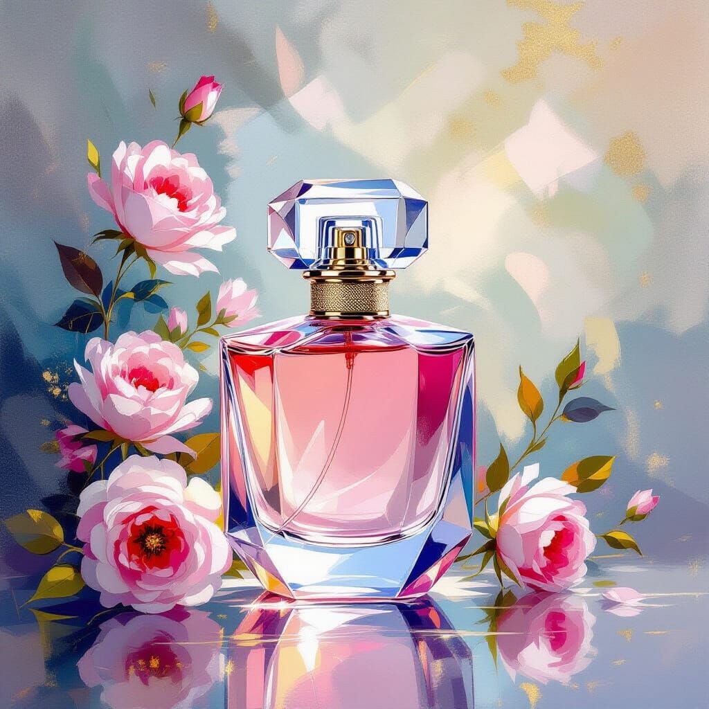 Perfume Bottle in Impressionistic Meta-Modern Style