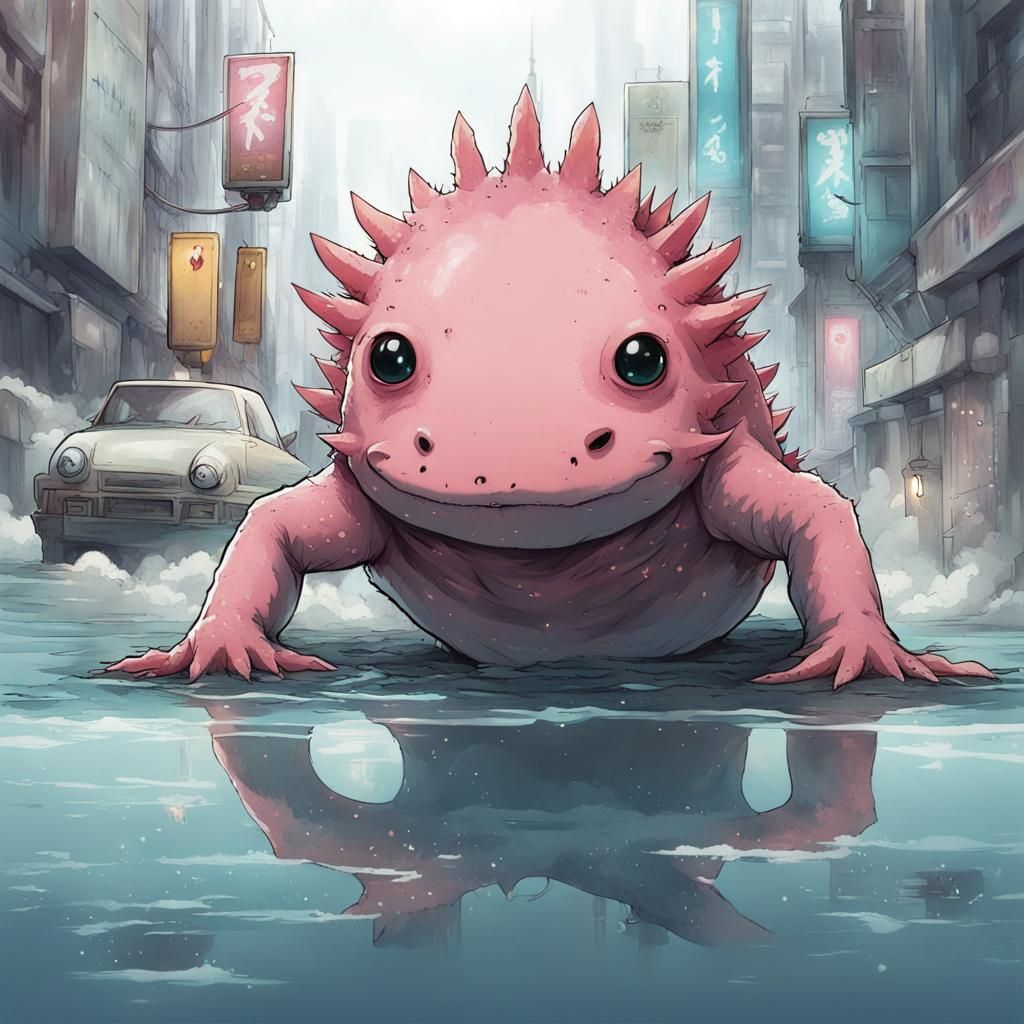 Axolotl Kaiju in Anime Style