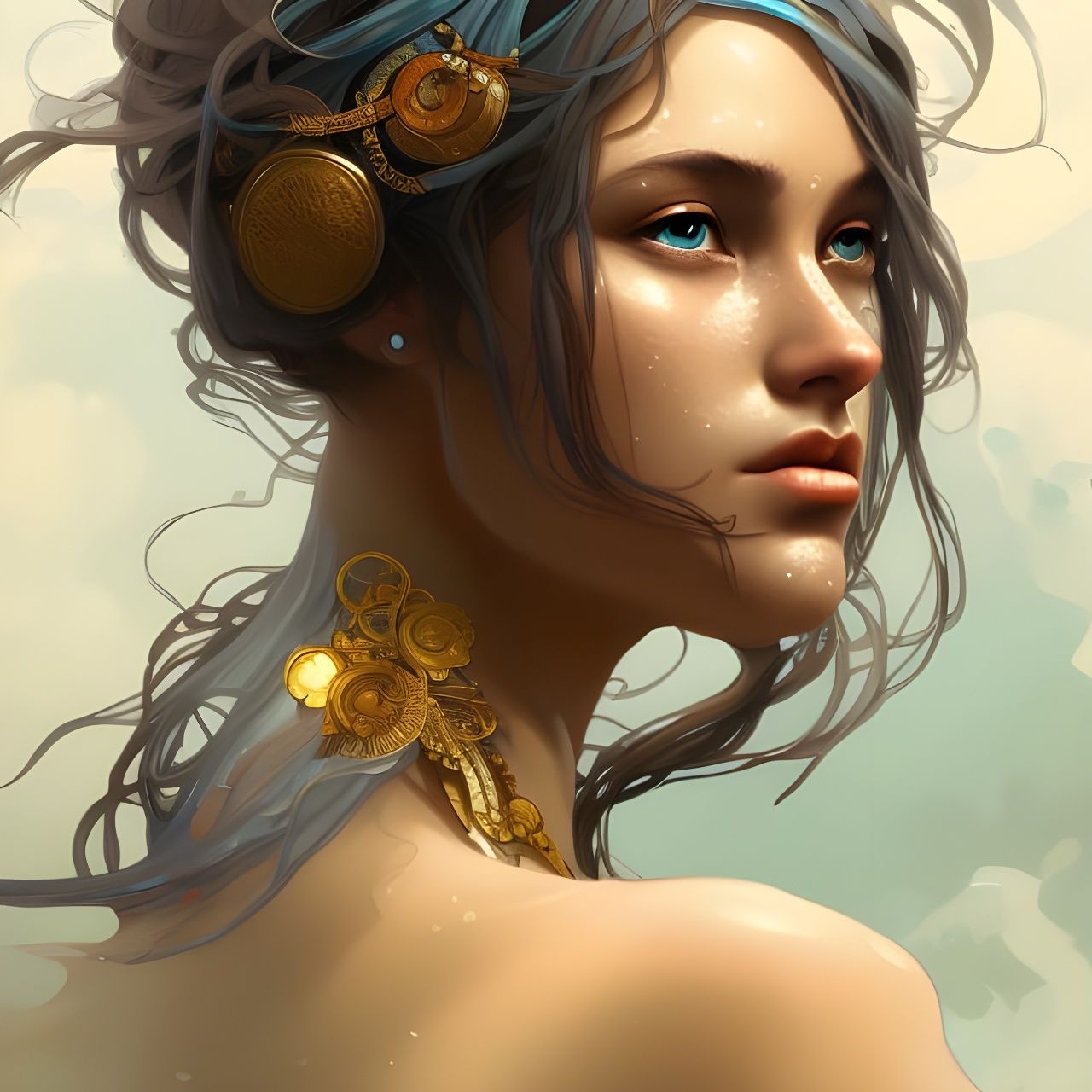 Water Goddess Portrait in Detailed Digital Art Style