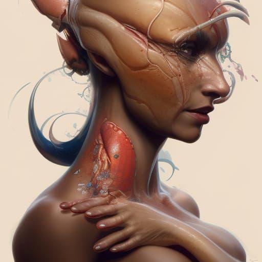 Surreal Lobster Woman Portrait in Art Nouveau Style