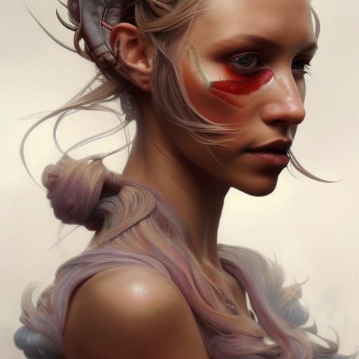 Woman and Lobster Hybrid Portrait in Art Nouveau Style