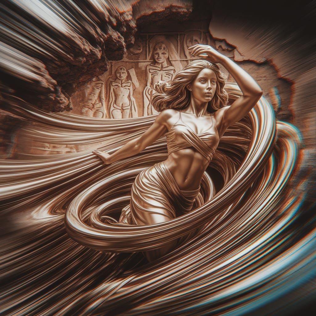 Gilded Statue in Tribal Petroglyph Style