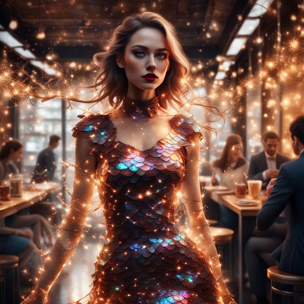 Girl in Meat Dress with Broken Glass Effect