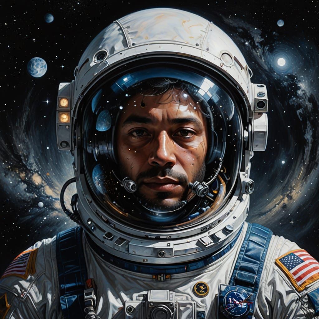 Visionary American Astronaut in Cosmic Celestial Portrait Ar...