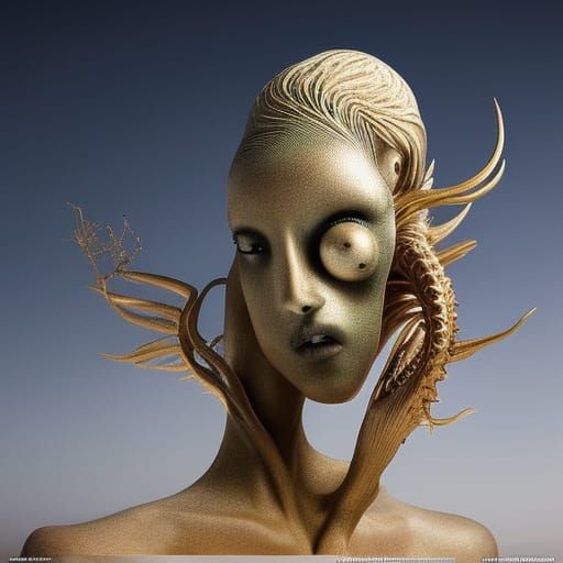 Woman in Sun and Moon Bed with Mushroom