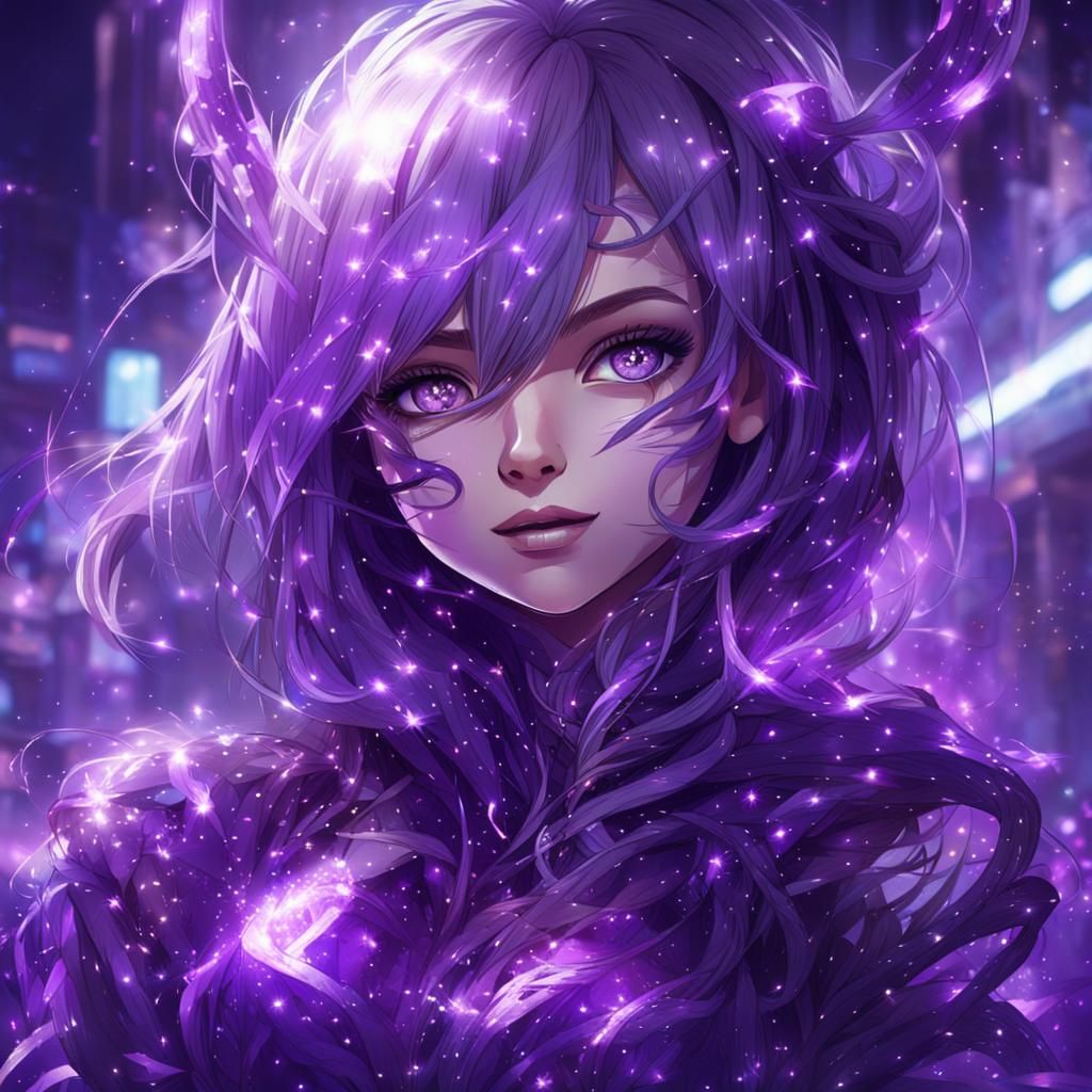 Metallic Figure with Purple Hues and Electric Lighting