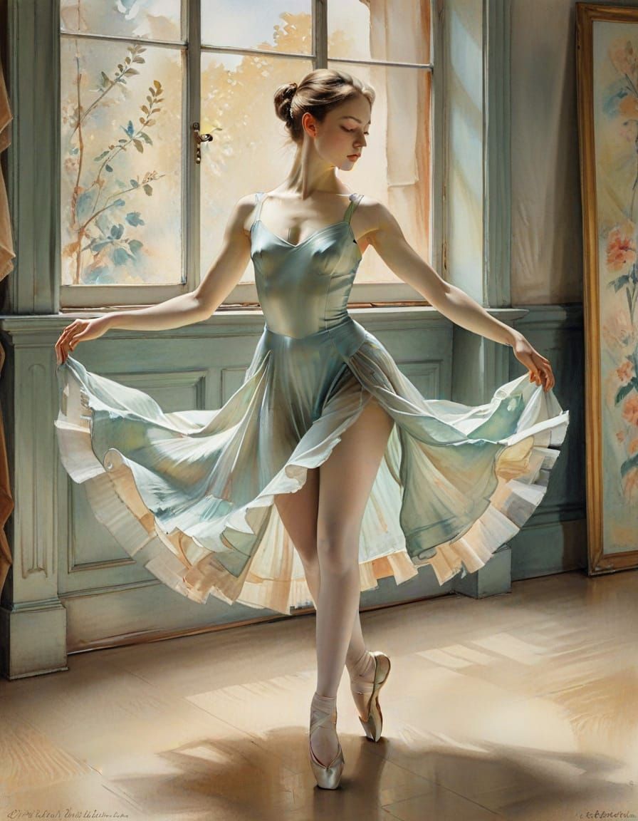 Watercolor Painting Of A Young Dancer Inspired By Degas
