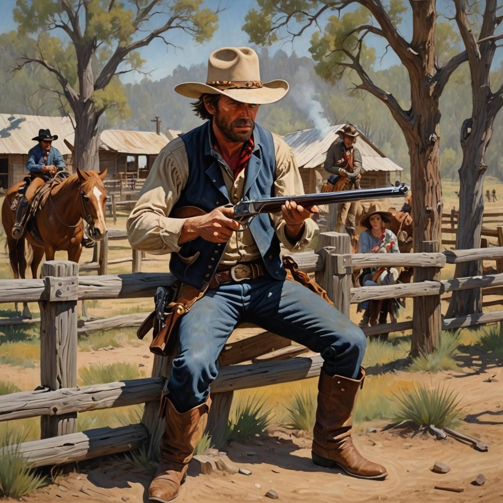Outlaw Cowboy Gunslinger Aiming in the Wild West