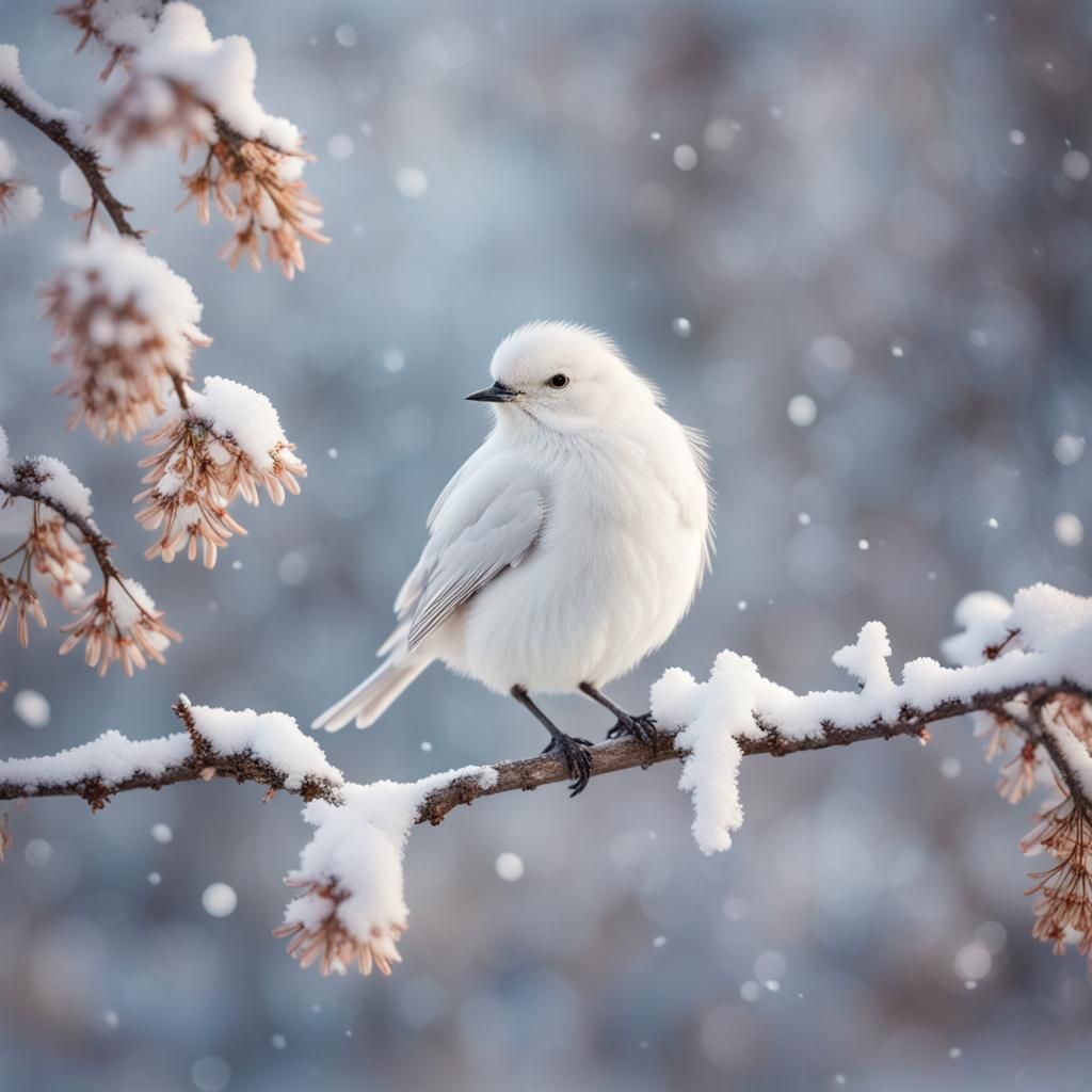 Winter Bird Serenade in Art Nouveau Style