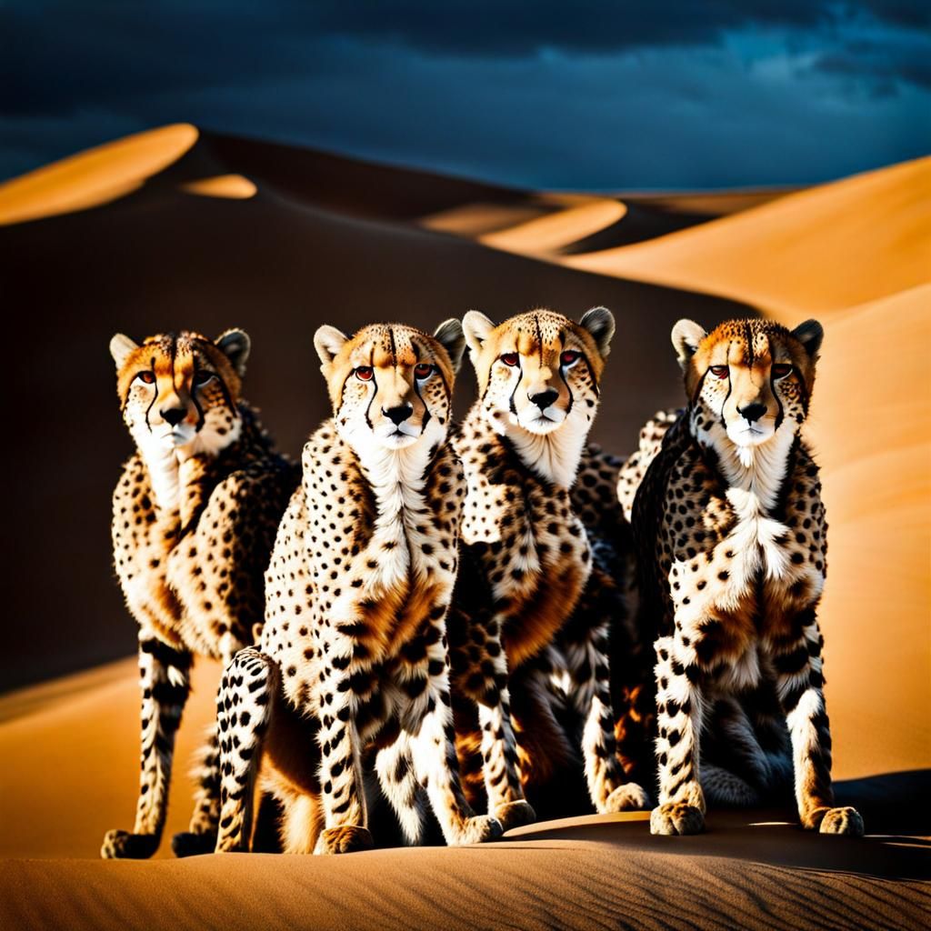 Cheetahs in Desert Landscape: Cinematic Close-Up