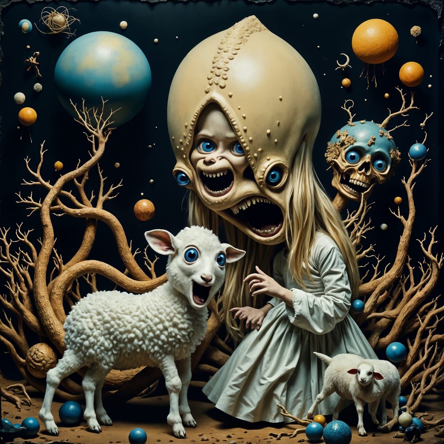 Screaming Girl Confronts Melting Lamb in Surrealist Nightmar...
