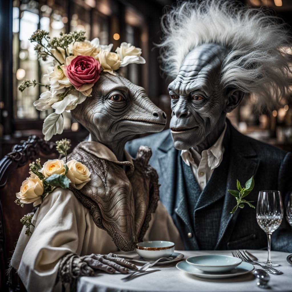 Surreal Alien Restaurant Celebration in Magical Realism