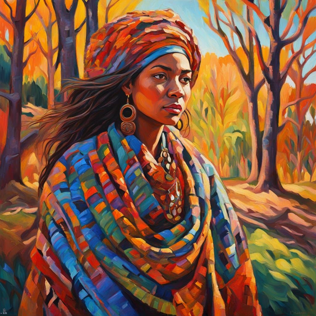 Woman Searches in Fauvist Expressionist Oil Painting