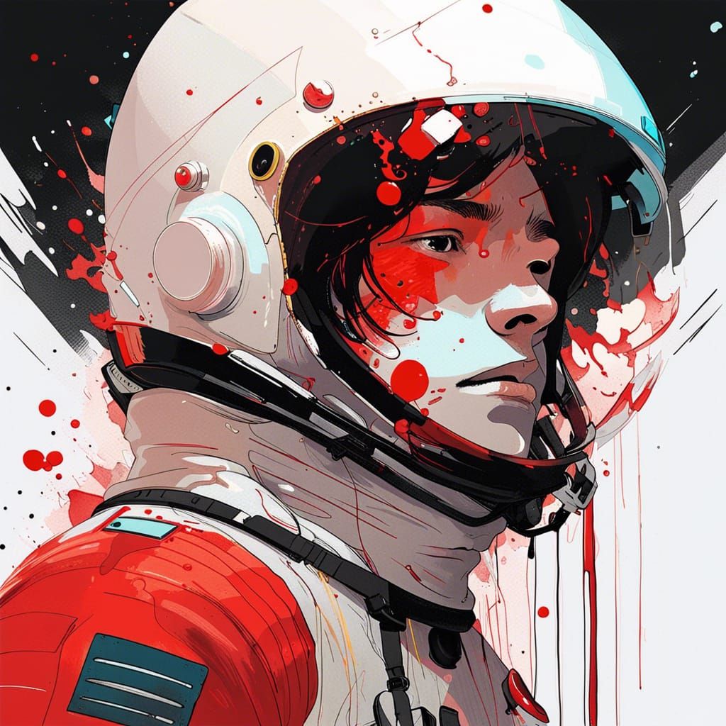 Anime Astronaut Portrait with Paint Drips