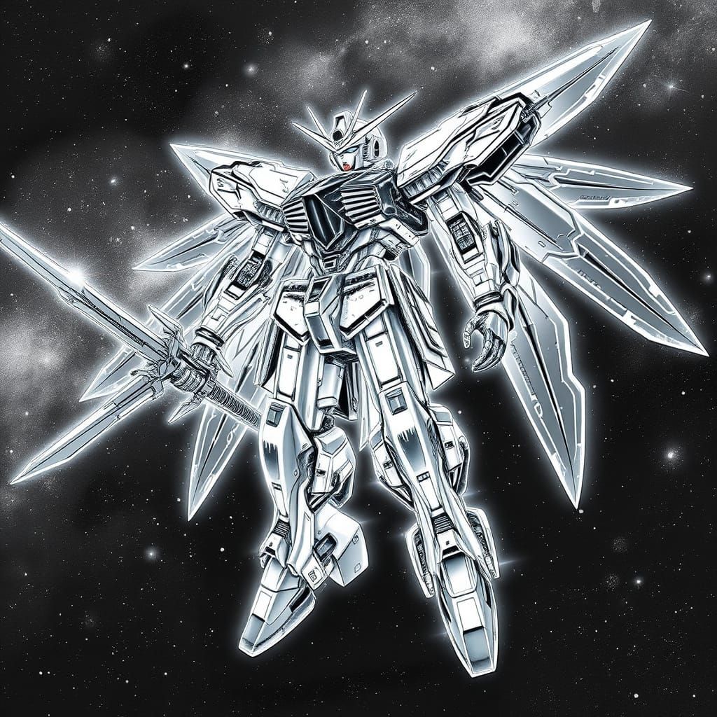 Manga Style Colossal Mecha in Cosmic Galaxy