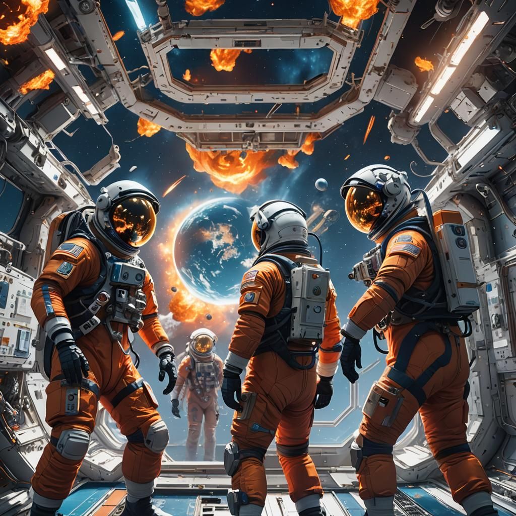 Astronauts Witness Earth Explosions: 3D Anime Art