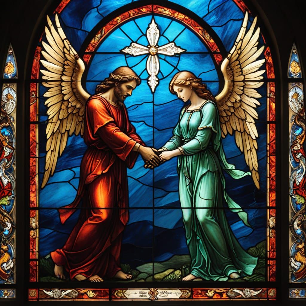 Stained-Glass Window: Angel and Demon United