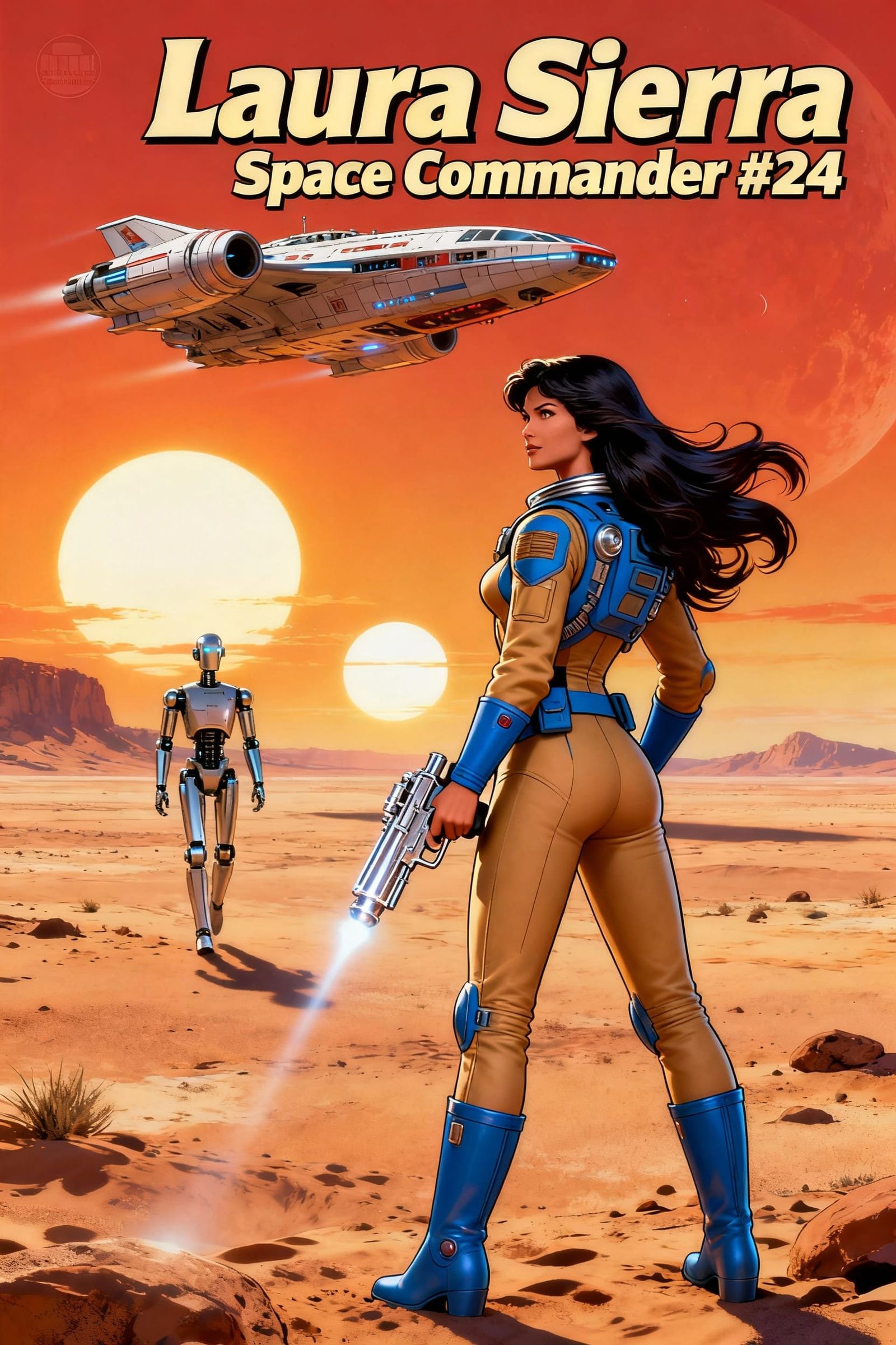 Laura Sierra Space Commander in Retro Sci-Fi Comic Style