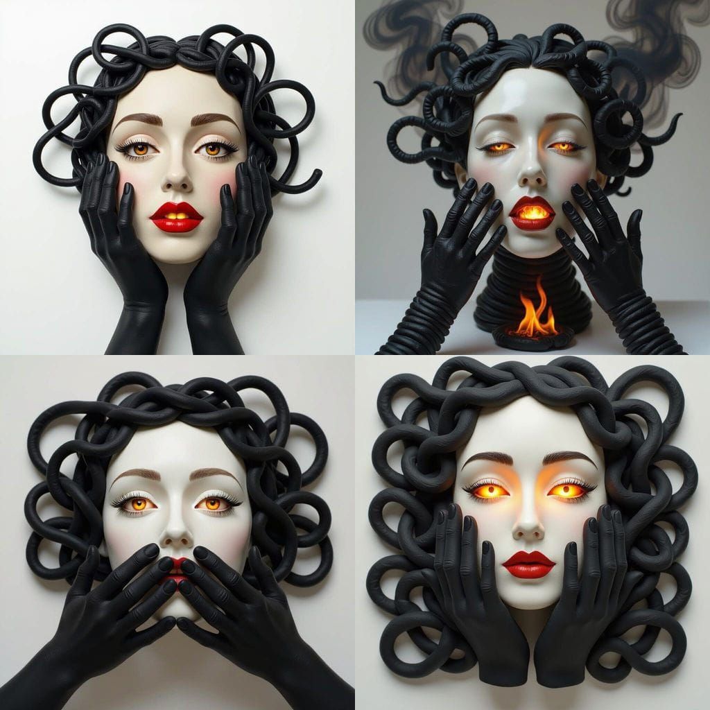 Ceramic Face Silenced by Coiled Blackness