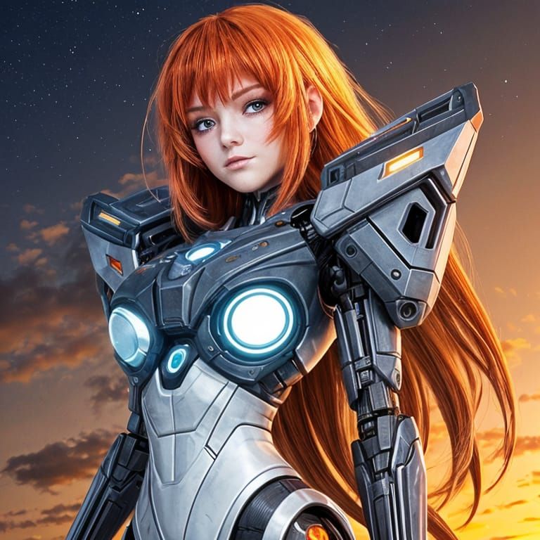 Cyborg Girl in Sunrise: A Futuristic Vision