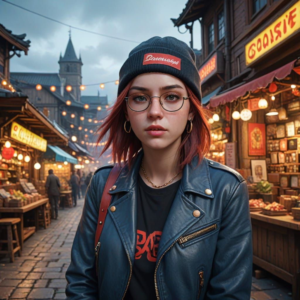 Mystical Musician in a Vibrant Market House