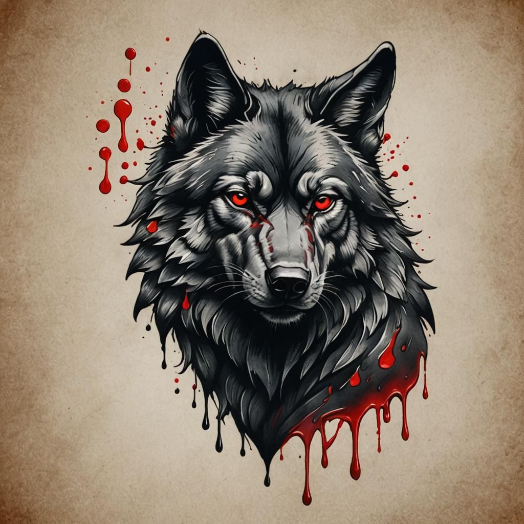 Wolf Head Tattoo with "New Breed" in Vivid Colors