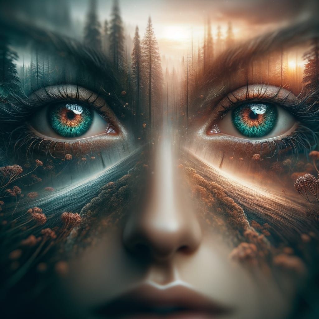 Double Exposure Nature Portrait in High Definition