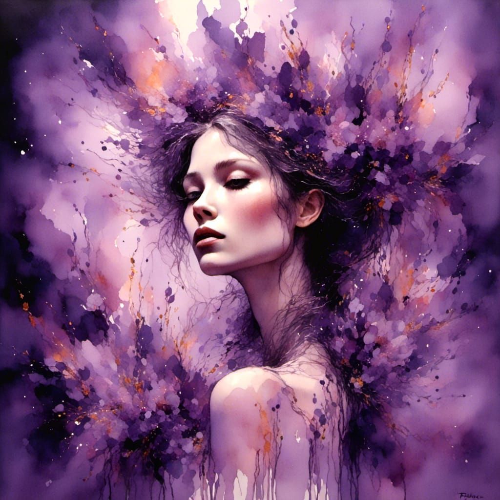 Serene Woman in Violet Flame: A Colorful Vision