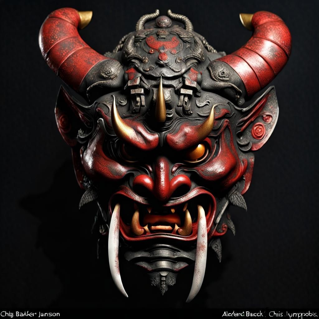 Hyperrealistic Oni Mask in Fantasy Art Style