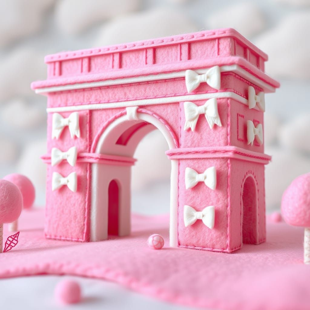 Felted Pastel Pink Arc de Triomphe with Ribbons