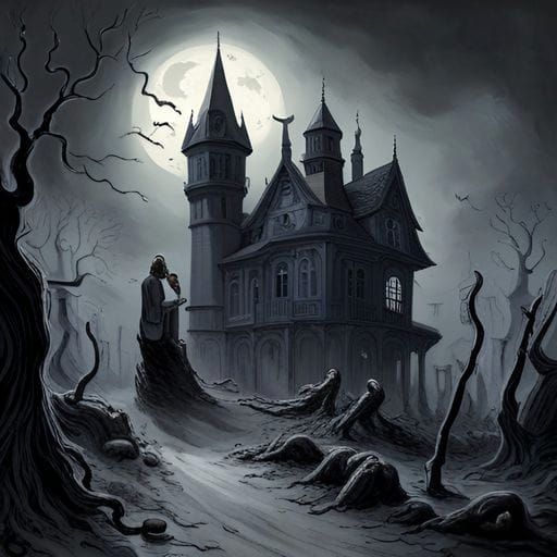 Classic Haunted House Illustration