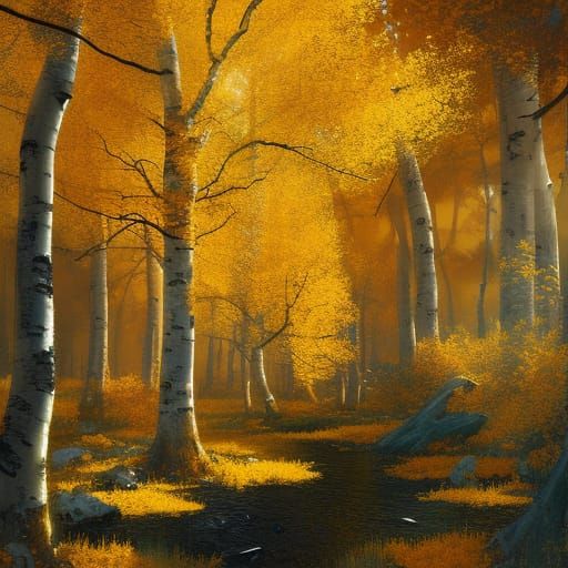Magical Golden Aspen Forest in Gothic Style