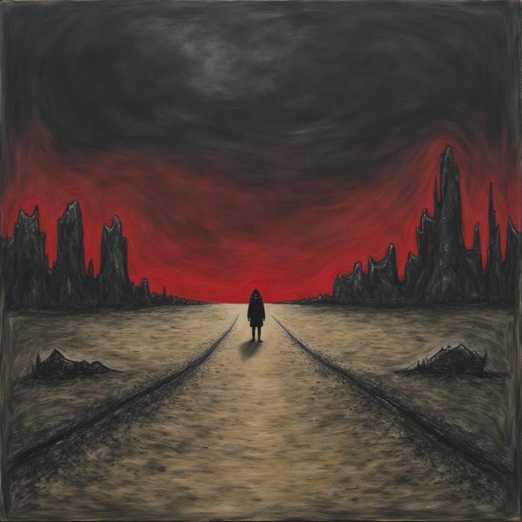 Post-Apocalyptic Landscape in Charcoal Style