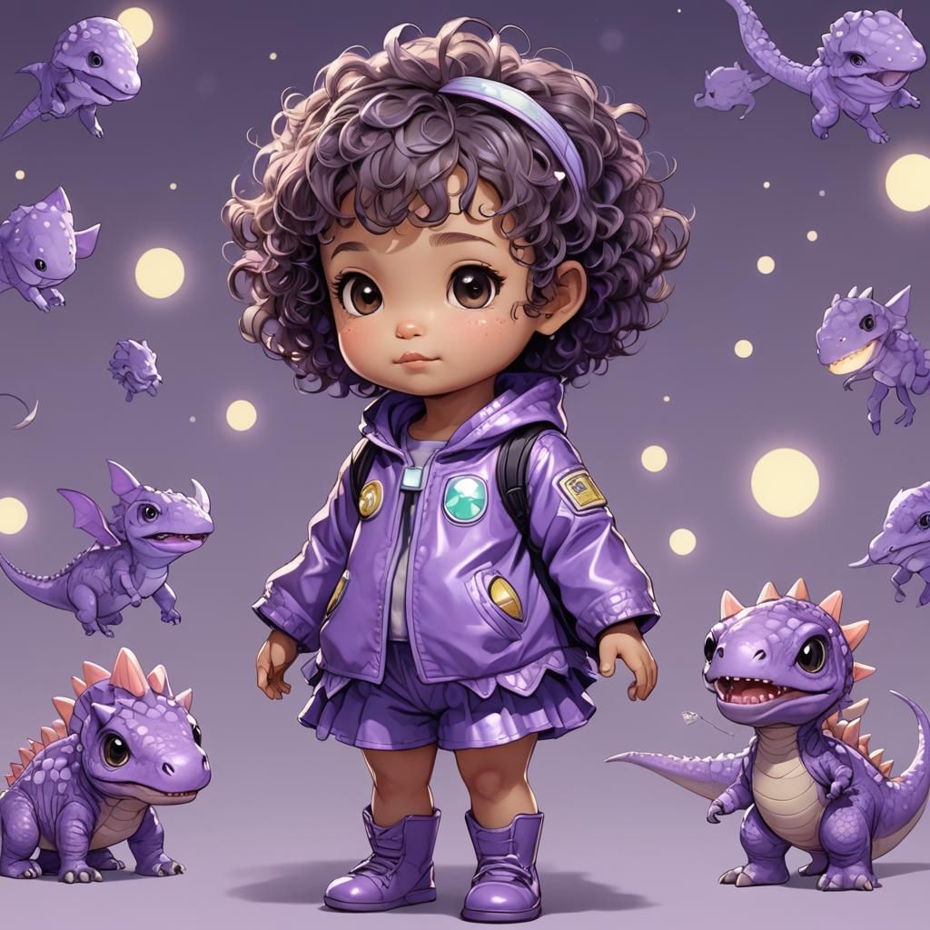Chibi Toddler in Dinosaur Costume: Digital Art