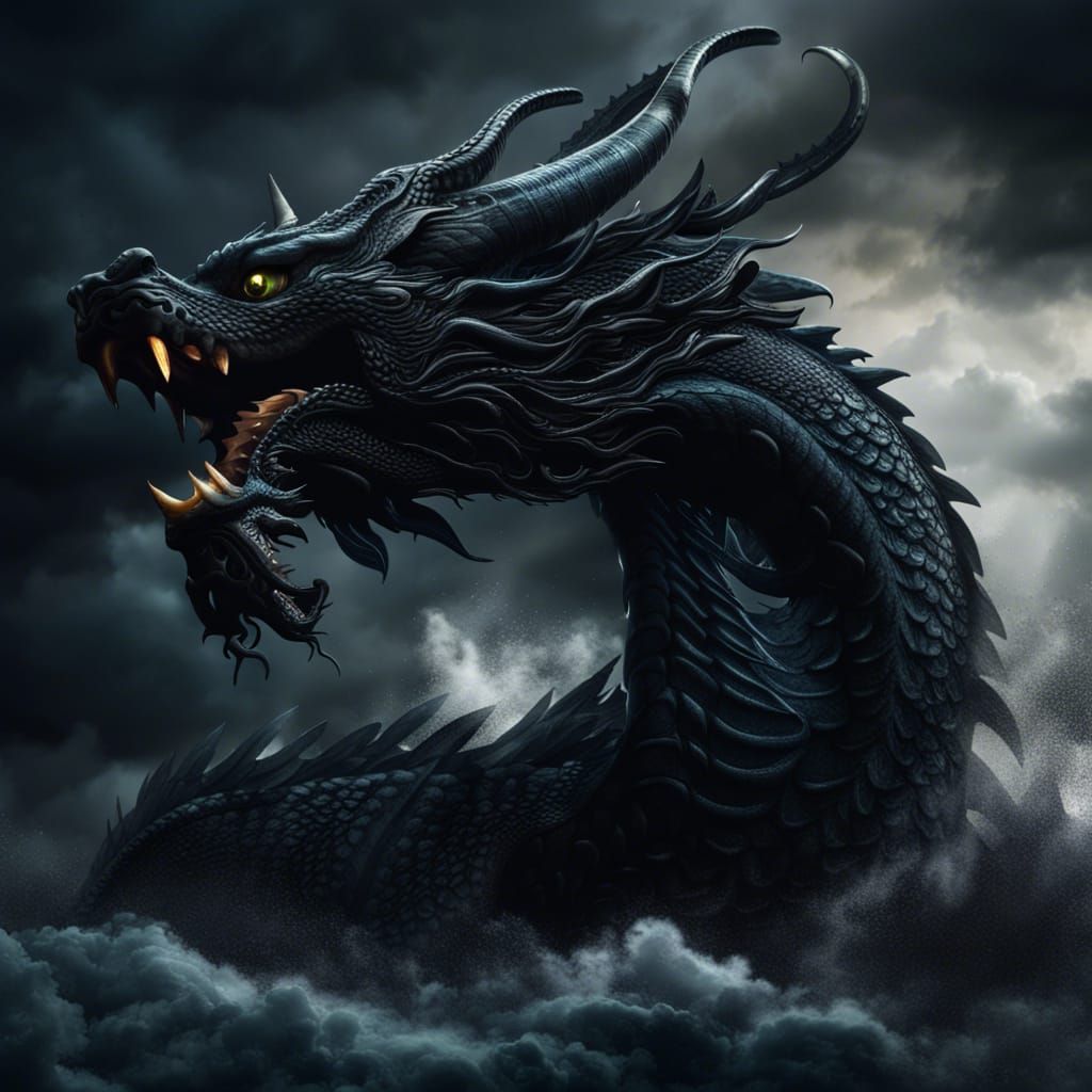 Furious Black Dragon in Hurricane, Cell Shading