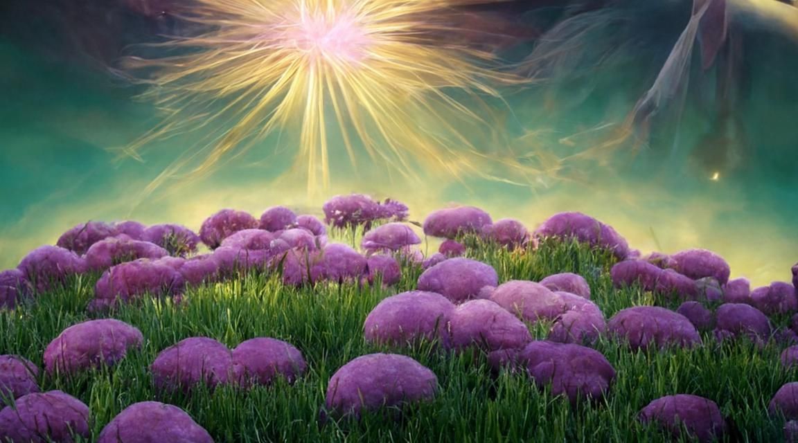 Iridescent Fantasy Landscape with Purple Flowers