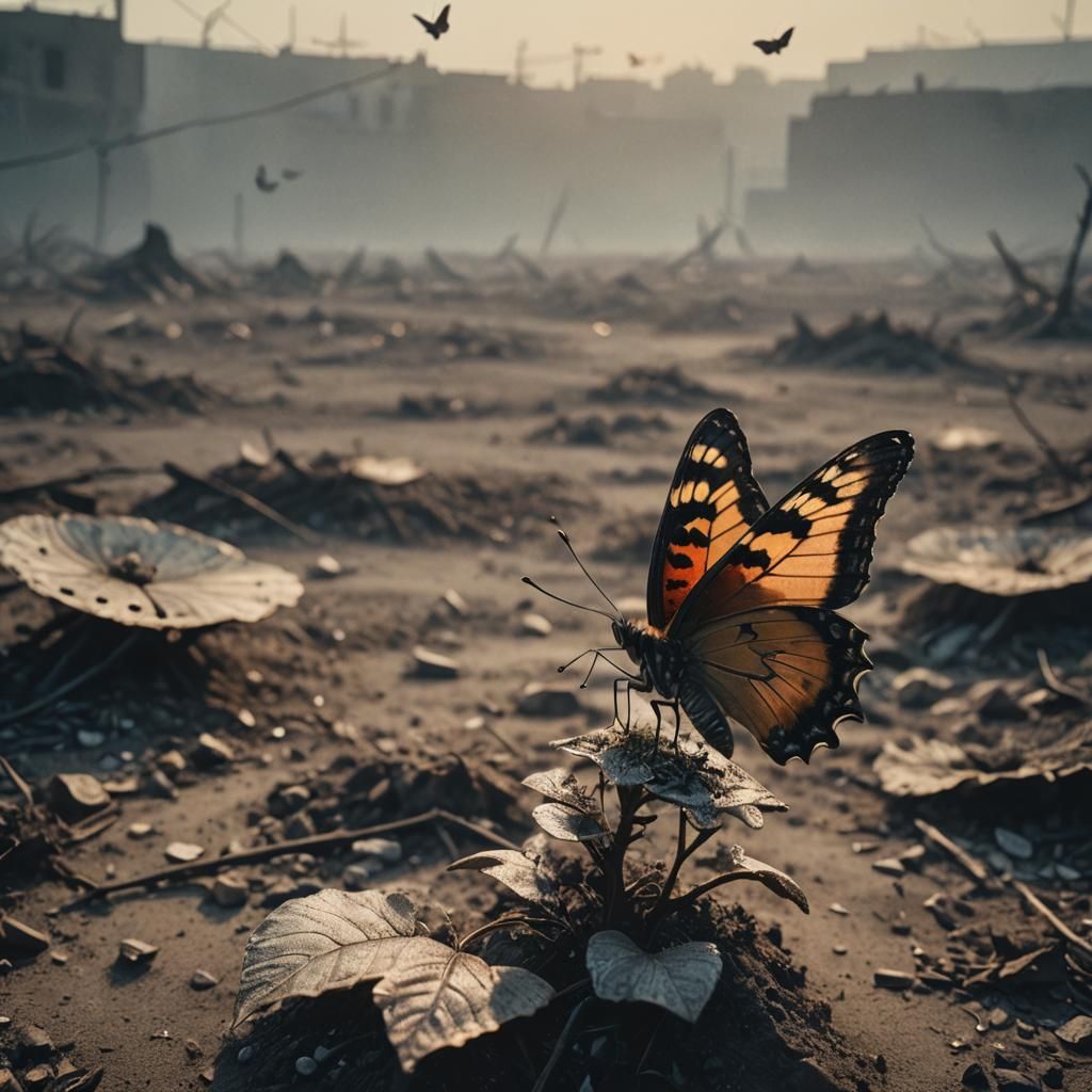 Butterfly in Barren Wasteland: Cinematic Beauty