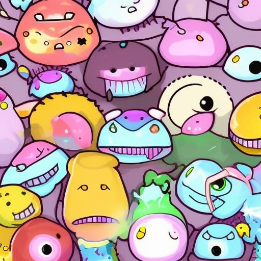 Cute Mochi Monsters in Digital Art Style