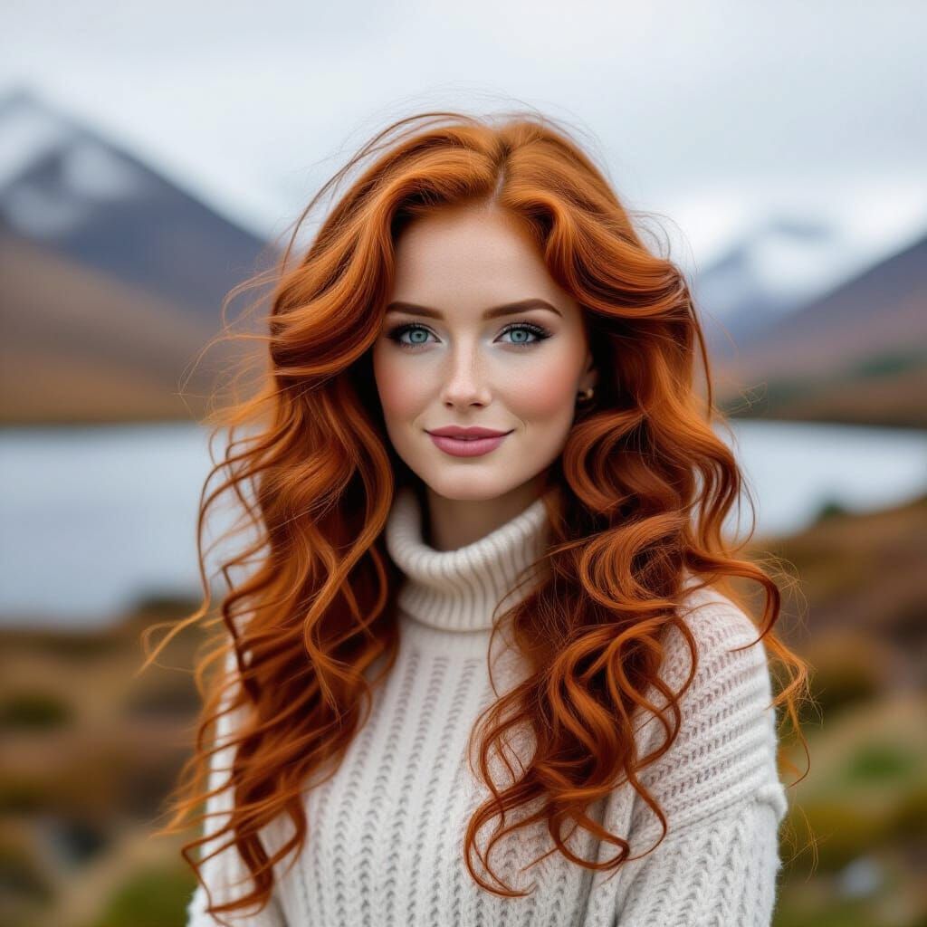 Beautiful Scottish Woman with Long Red Curly Hair