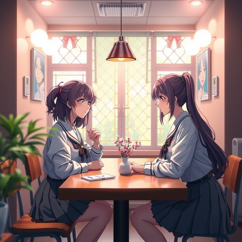 A Beautiful Anime Yuri Scene With Schoolgirls