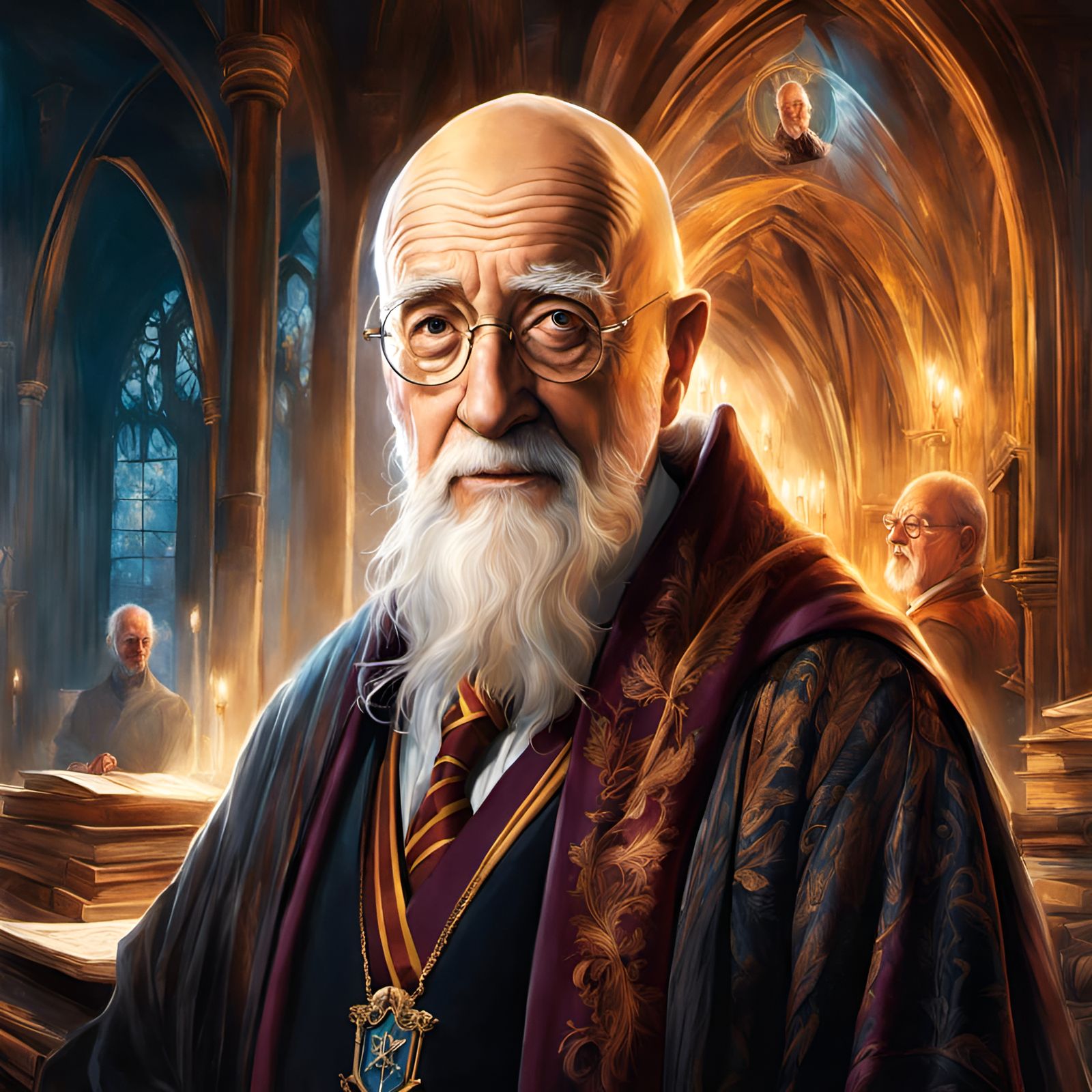 Bald Harry Potter Portrait in Mixed Media Style