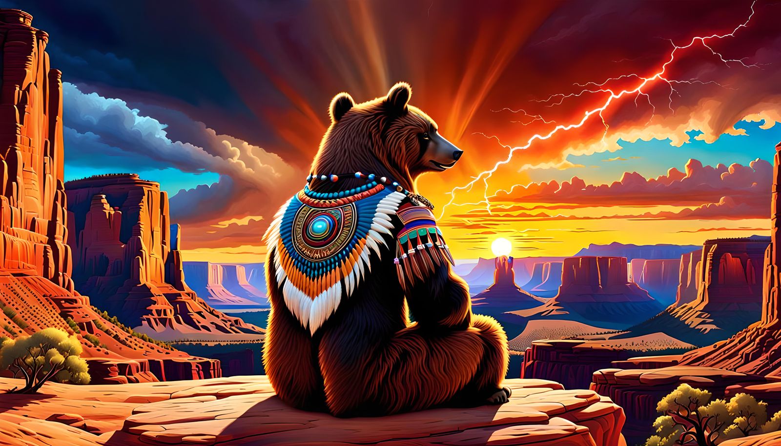 Bear-Kachina Shaman Overlooking Horseshoe Bend at Sunset