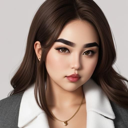 Woman, androgynous, thick eyebrows, light brown hair, chubby...